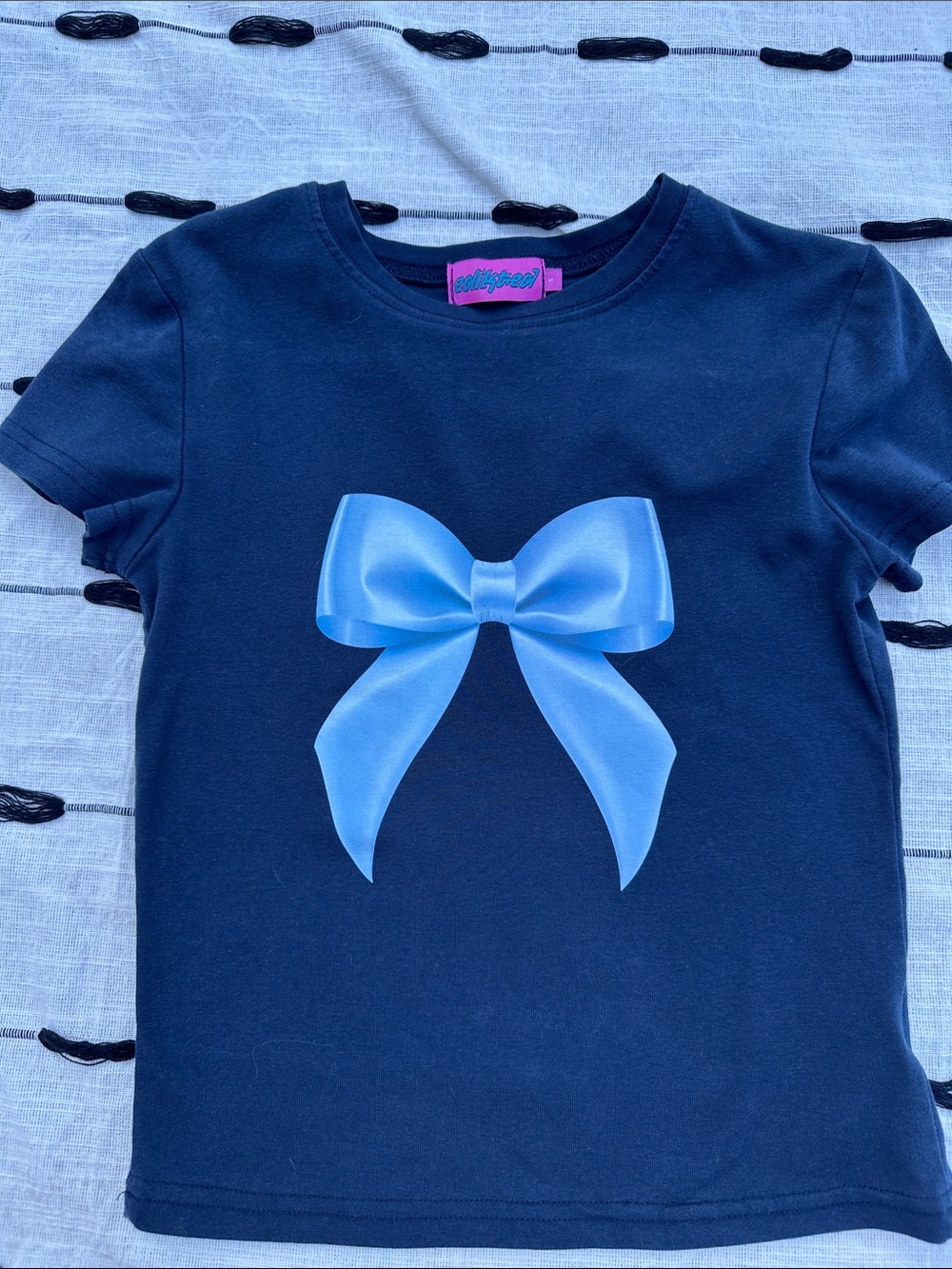 Edikted Navy Short-Sleeve Tee with Light Blue Bow Graphic size small